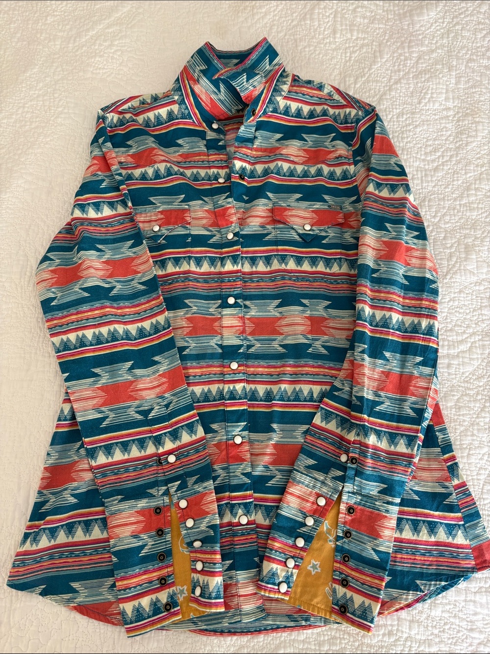 Tin Haul Women’s Southwestern Button-Down Shirt in Teal & Coral